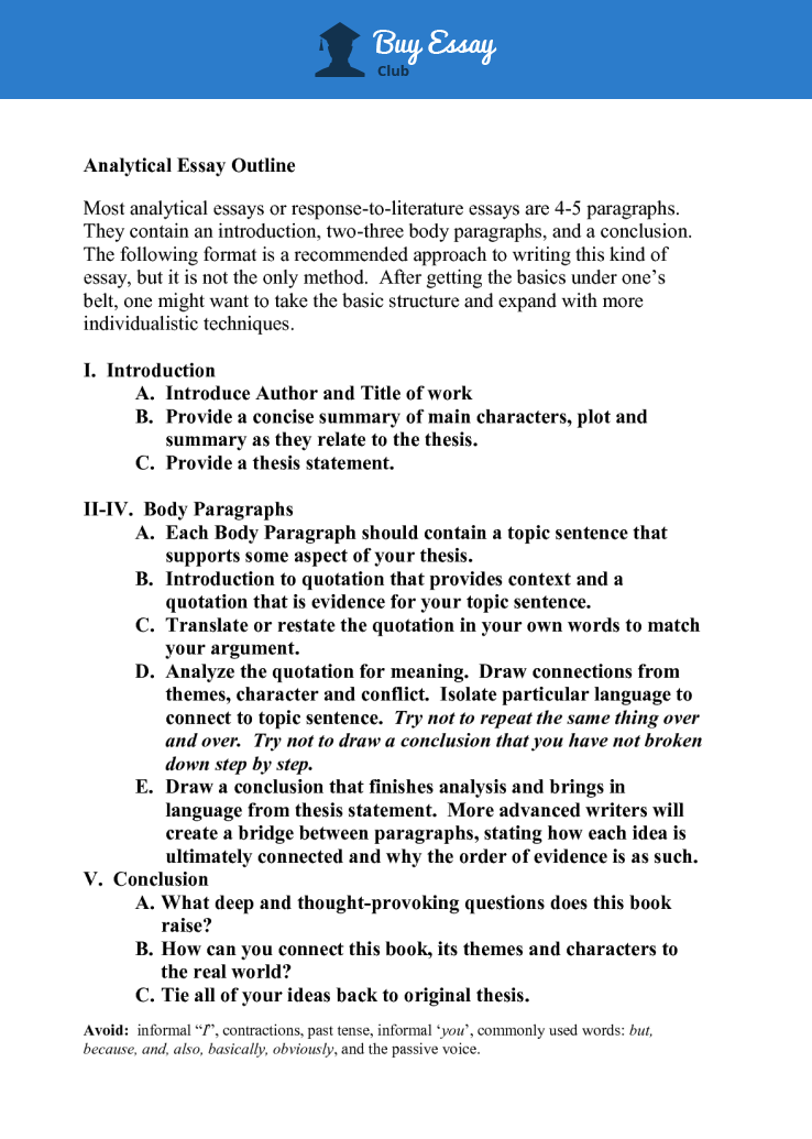 Outline Structure for Literary Analysis Essay