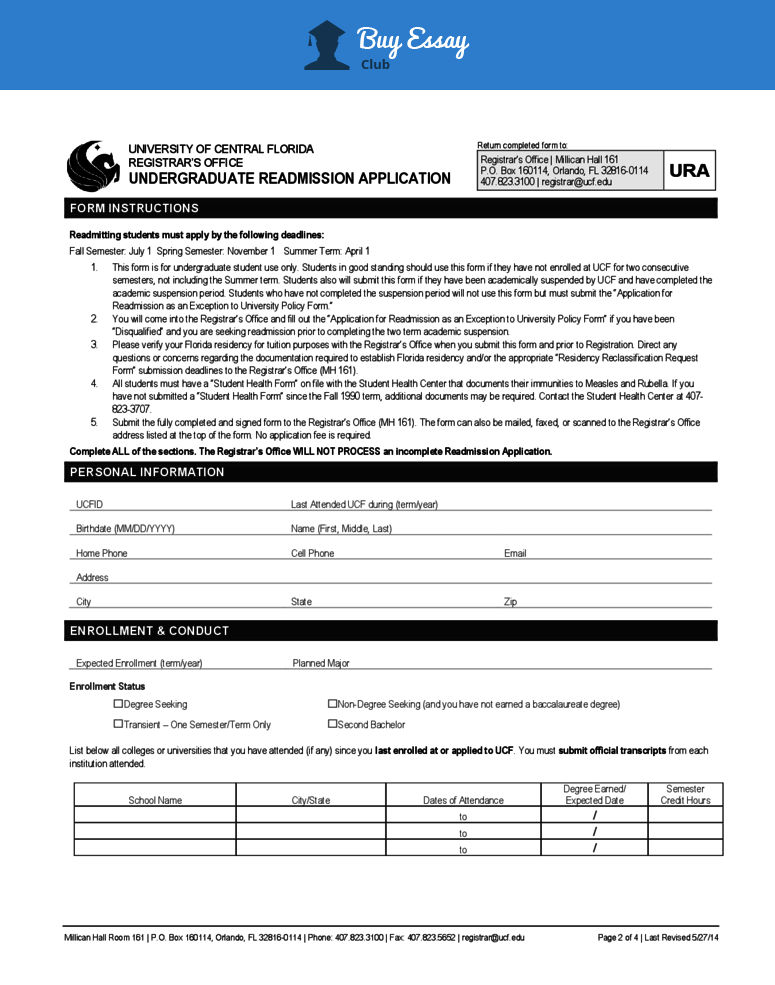 UCF paper form